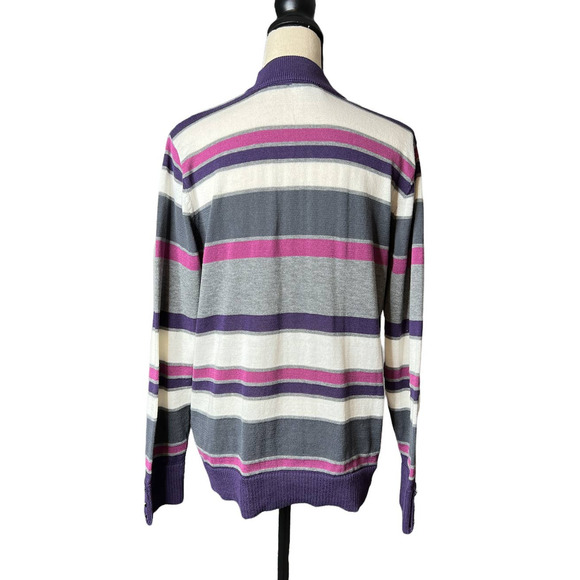 Southern Lady Striped Faux Turtleneck Sweater in Purple Pink Gray Size Medium - Picture 3 of 5